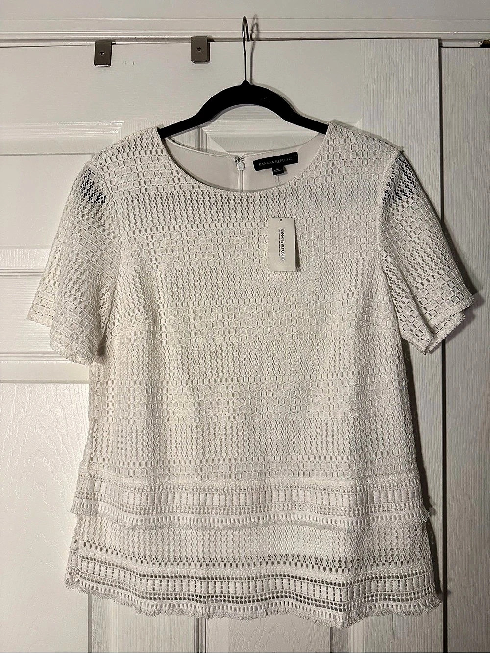 Banana Republic Crochet Short Sleeve Top in White Size Small NWT